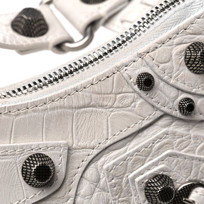 Balenciaga Extra Supple Calfskin Crocodile Embossed Le Cagole Shoulder Bag XS White 12 of 16