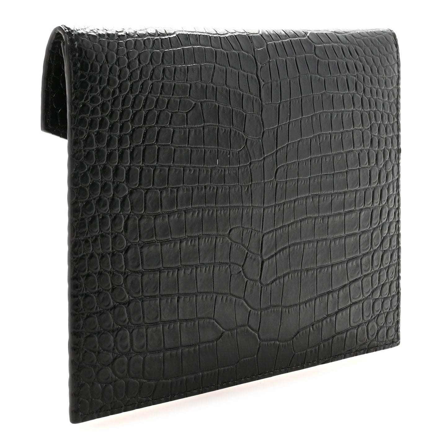 Calfskin Crocodile Embossed Monogram Small Uptown Pouch Black