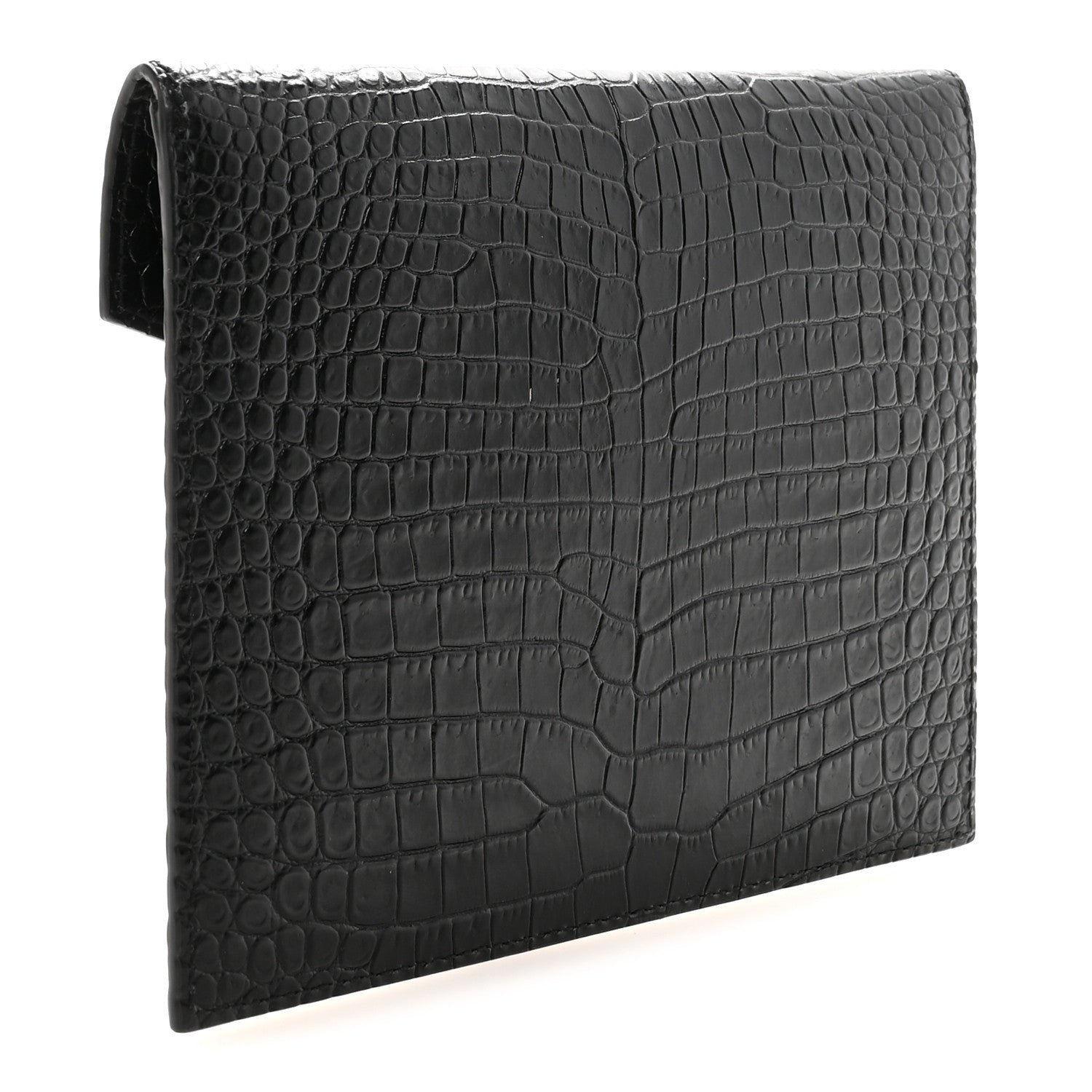 Saint Laurent Calfskin Crocodile Embossed Monogram Small Uptown Pouch Black 3 of 6