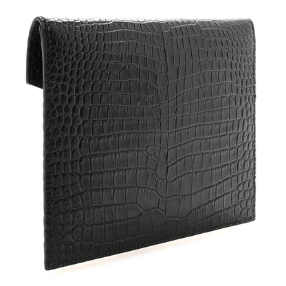 Saint Laurent Calfskin Crocodile Embossed Monogram Small Uptown Pouch Black 3 of 6