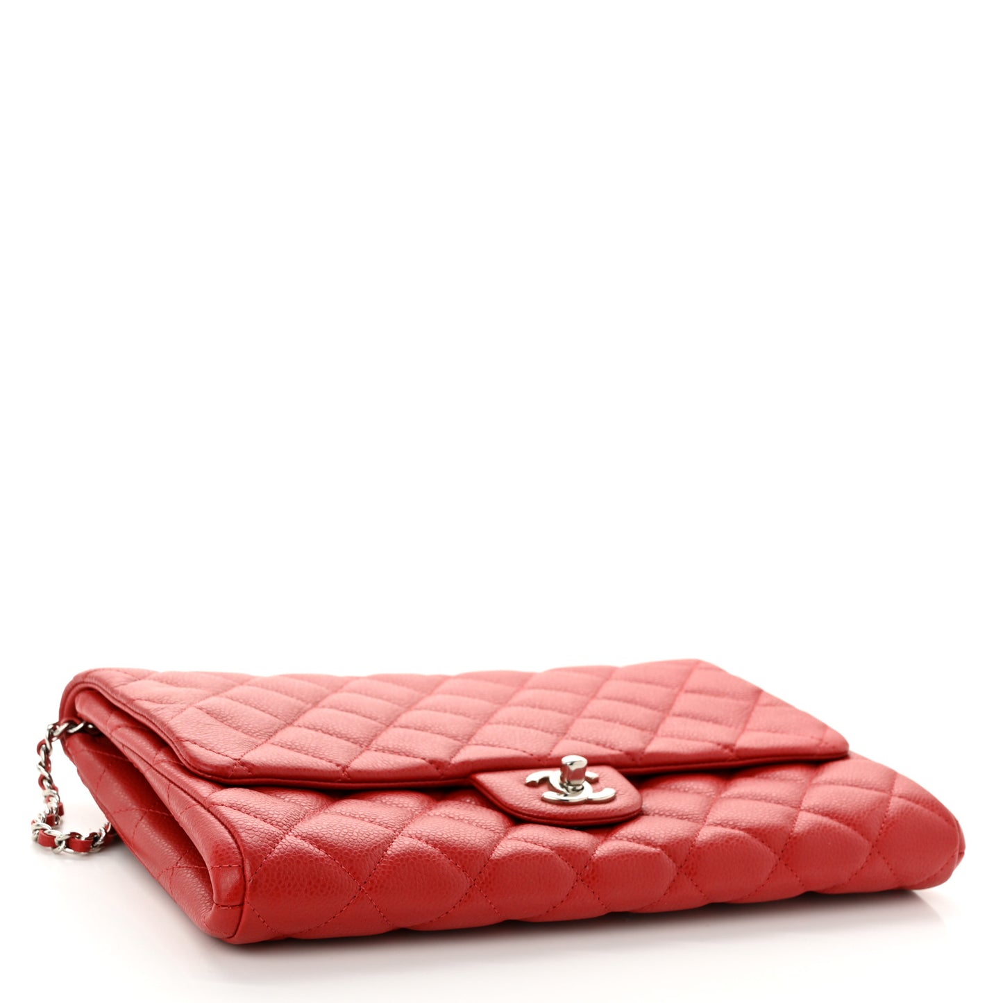 Caviar Quilted Clutch With Chain Flap Red