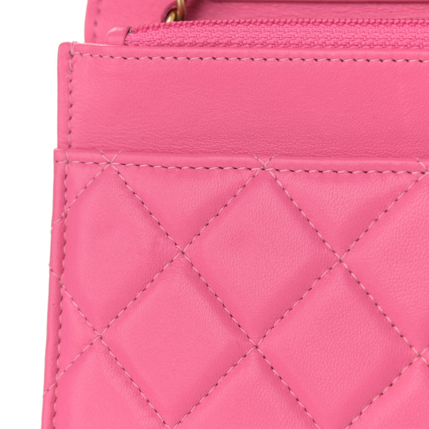 Lambskin Quilted CC Pearl Crush Wallet on Chain WOC Pink