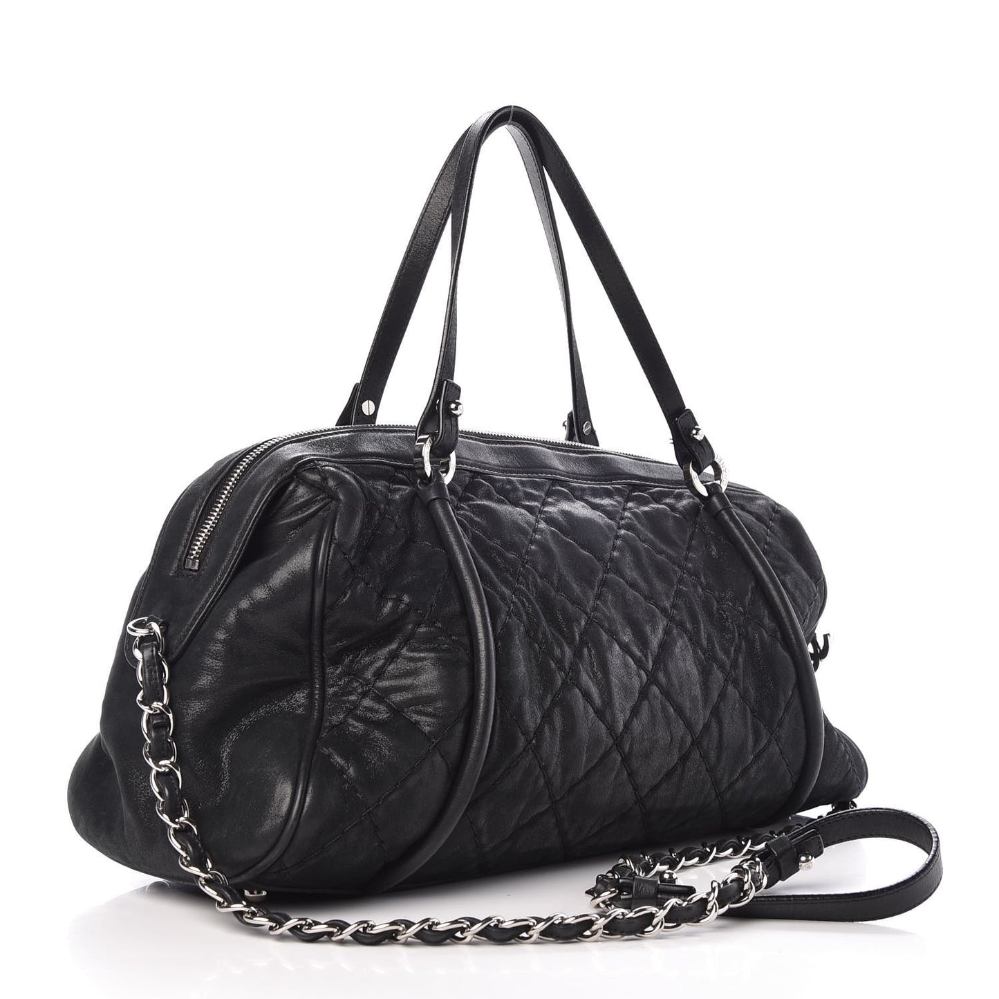 Iridescent Calfskin Quilted Relax CC Bowler Black