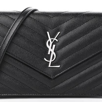 Saint Laurent Grain De Poudre Matelasse Chevron Monogram Envelope Chain Wallet Black 7 of 9