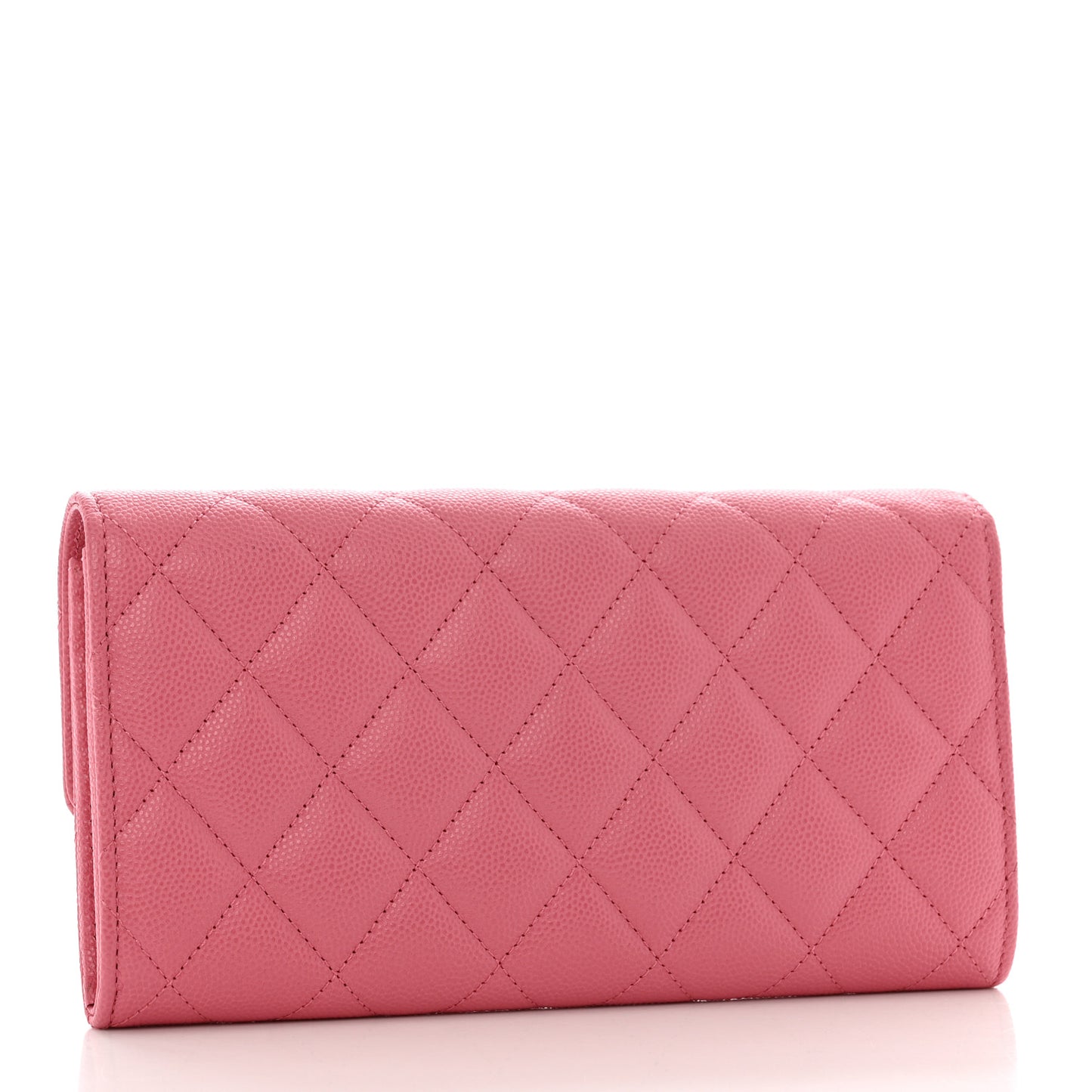 Caviar Quilted Textured CC Long Flap Wallet Pink
