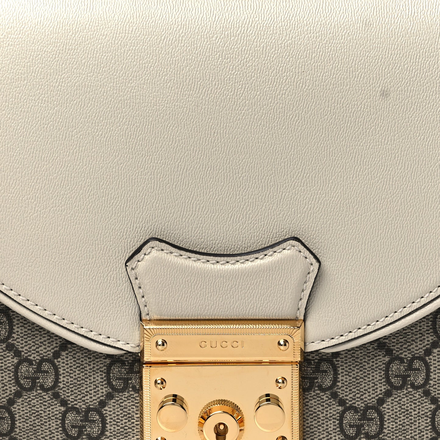 GG Supreme Monogram Calfskin Small Padlock Messenger Shoulder Bag Beige Mystic White Sun Oil