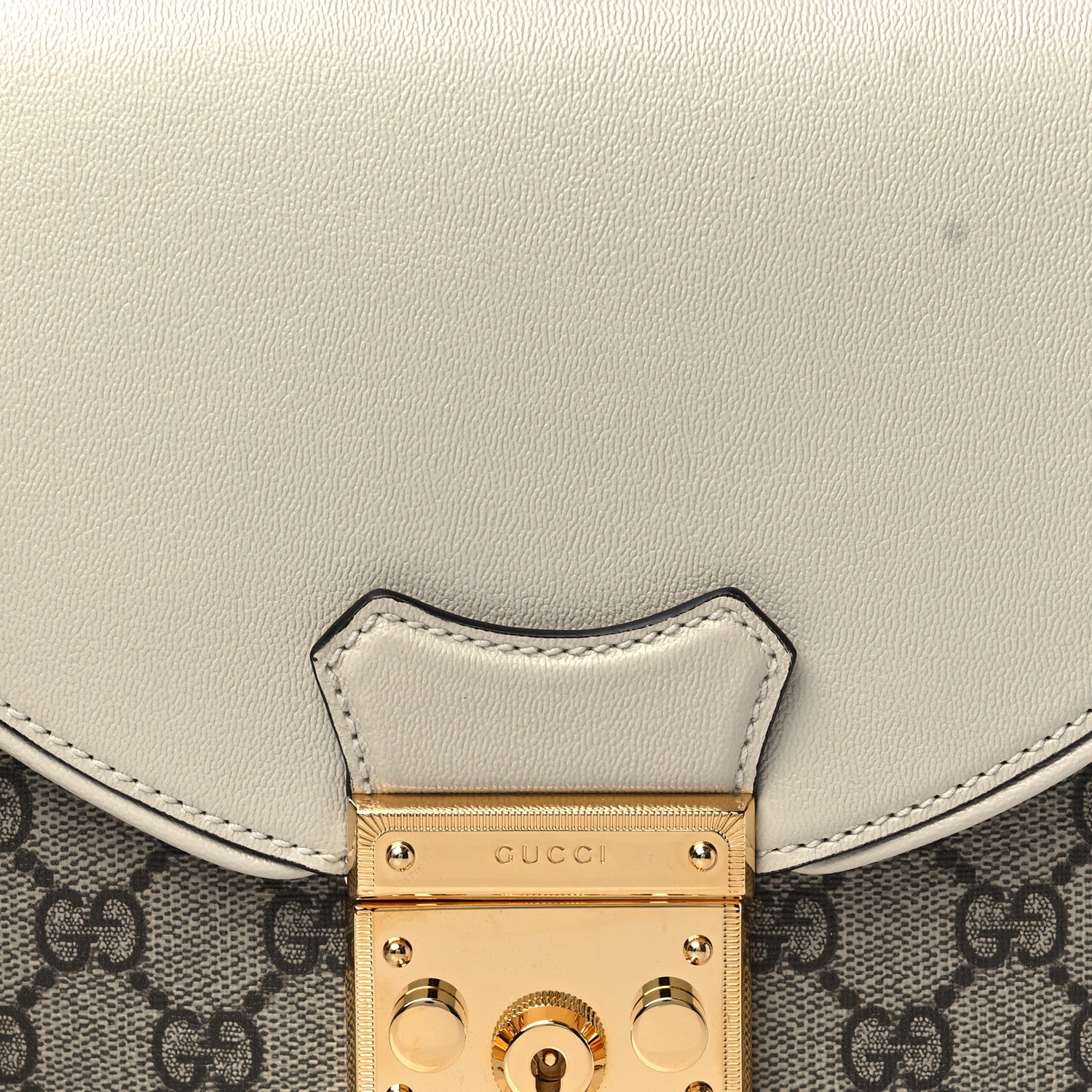 Gucci GG Supreme Monogram Calfskin Small Padlock Messenger Shoulder Bag Beige Mystic White Sun Oil 7 of 9