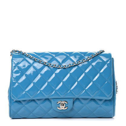 Chanel Patent Quilted Clutch with Chain Flap Blue 1 of 15