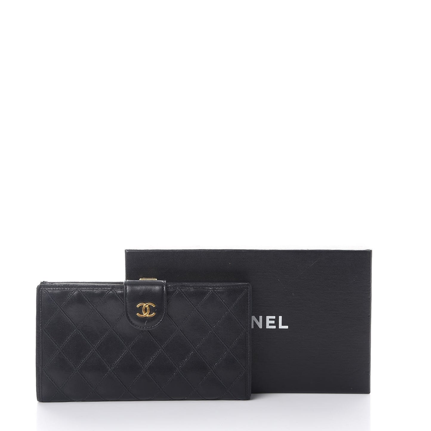 Lambskin Diamond Stitched French Wallet Black