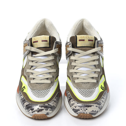 Gucci Suede Calfskin Tejus Printed Womens Ultrapace Sneakers 38.5 Natural Ardesia Neon Yellow 5 of 12