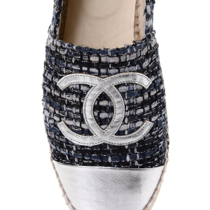 Chanel Metallic Tweed Lambskin CC Espadrilles 38 Blue Black Silver 9 of 10