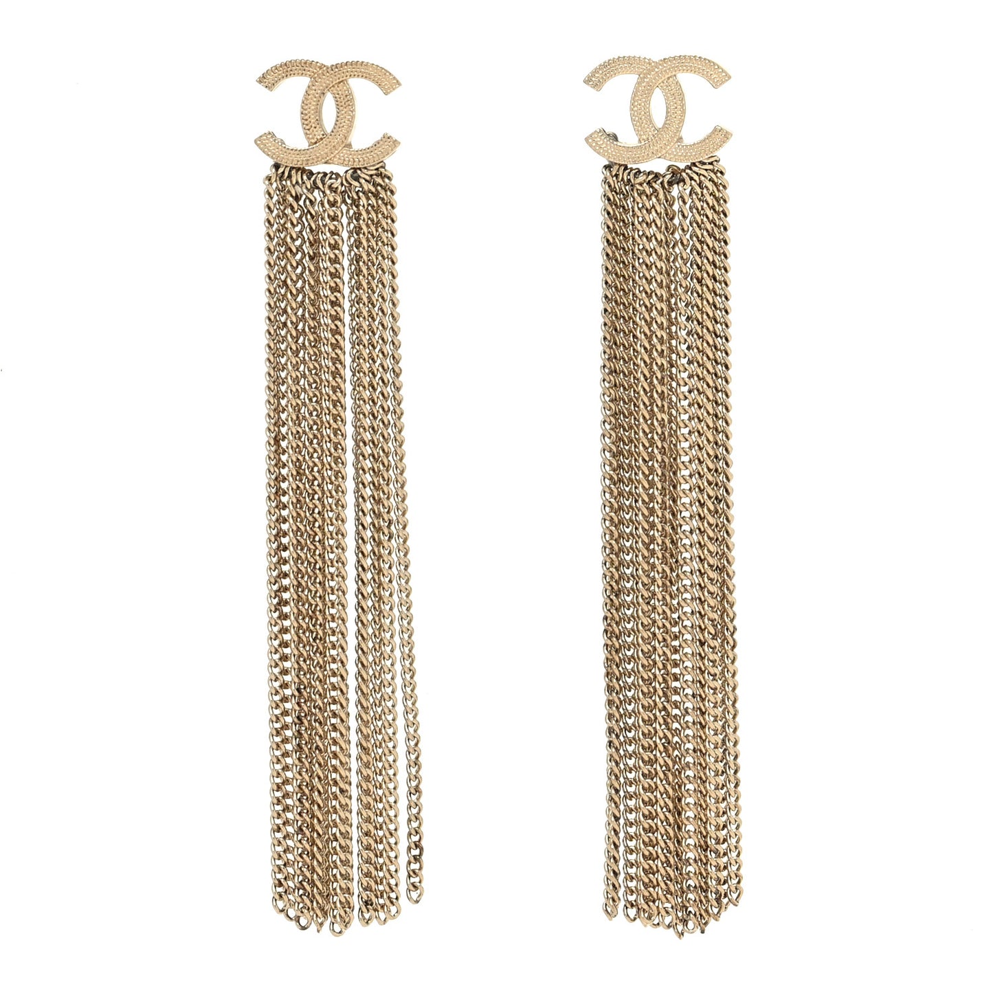 Metal CC Multi Strand Chain Drop Earrings Gold