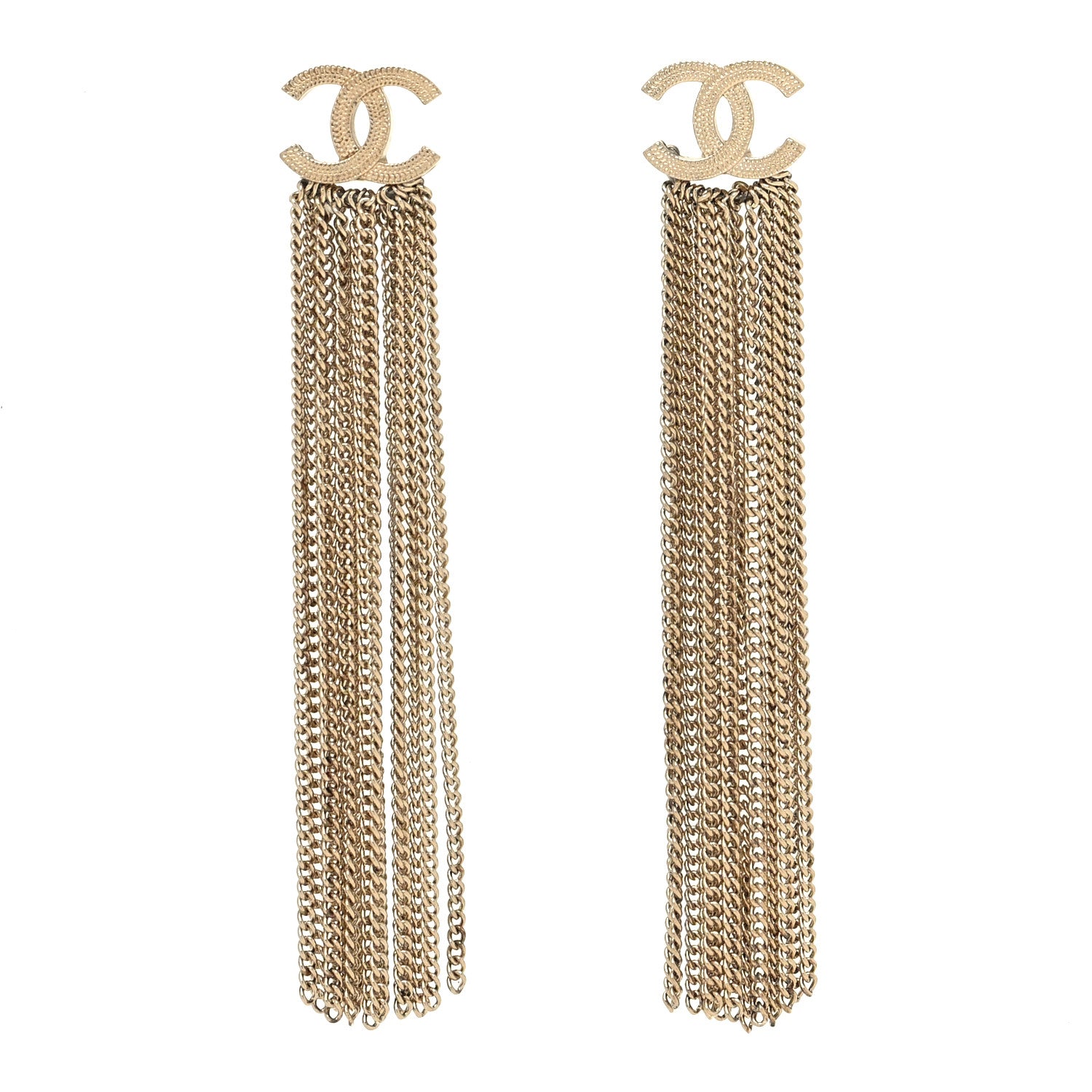 Chanel Metal CC Multi Strand Chain Drop Earrings Gold 1 of 4