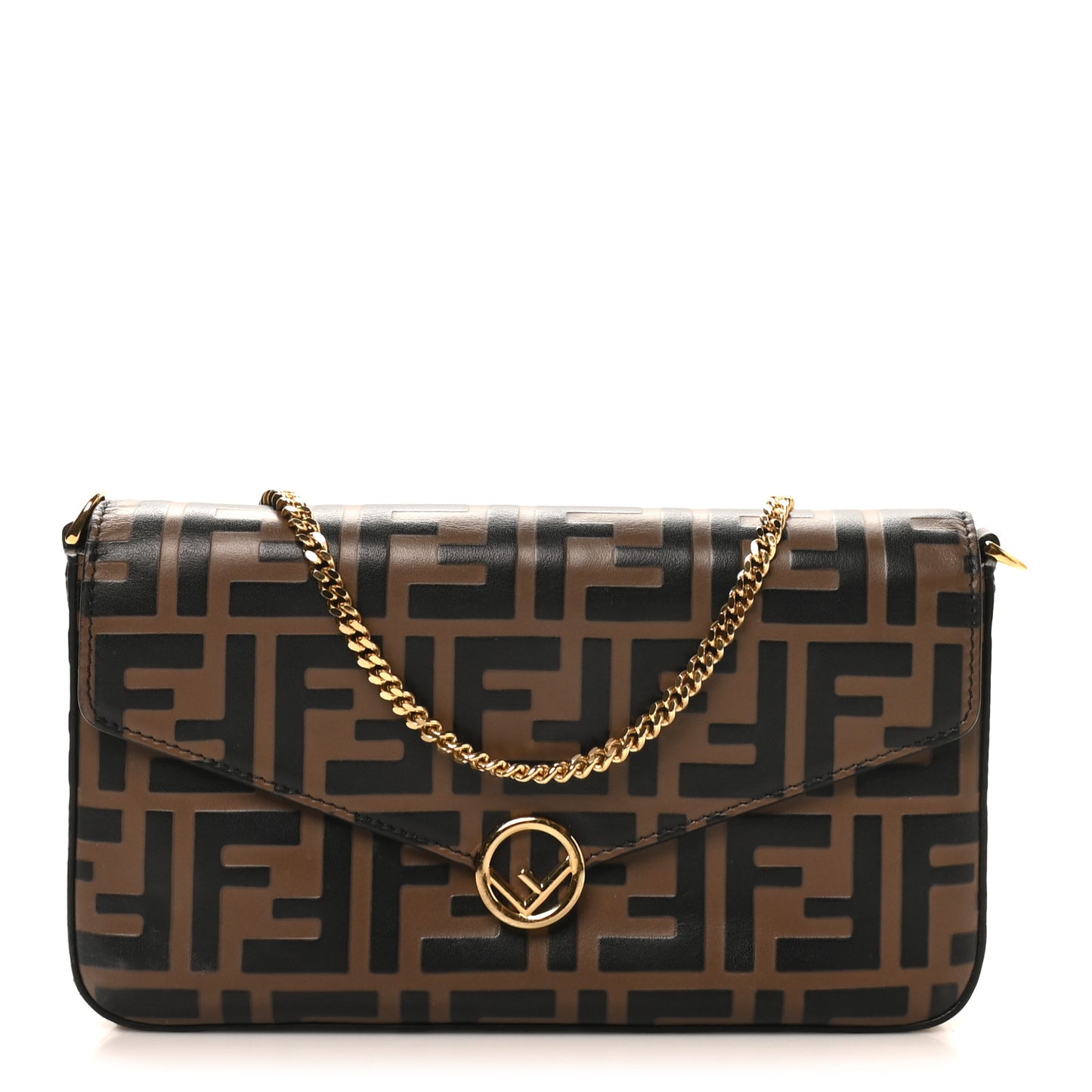 Vitello Soft F is Fendi Bi-Color FF 1974 Embossed Envelope Wallet On Chain with Pouches Maya Black