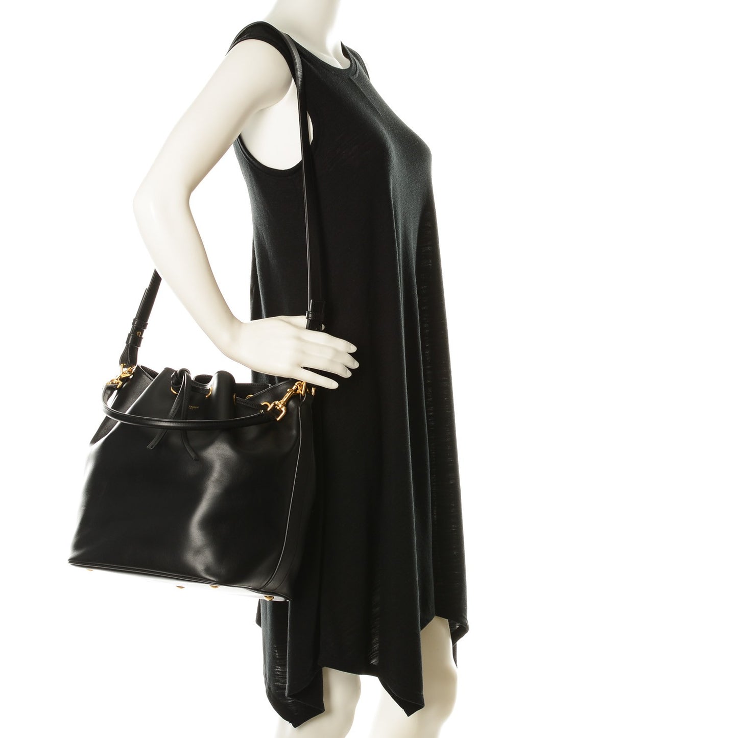 Calfskin Large Emmanuelle Bucket Bag Black