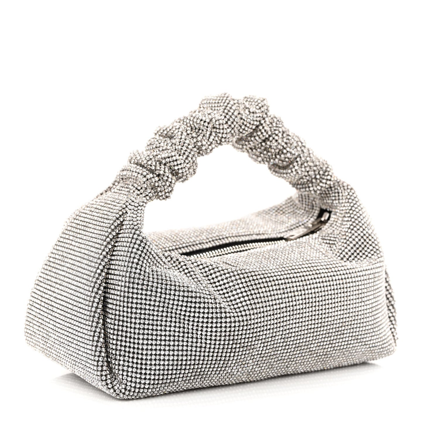Mesh Crystal Rhinestone Mini Scrunchie Clutch Black Silver