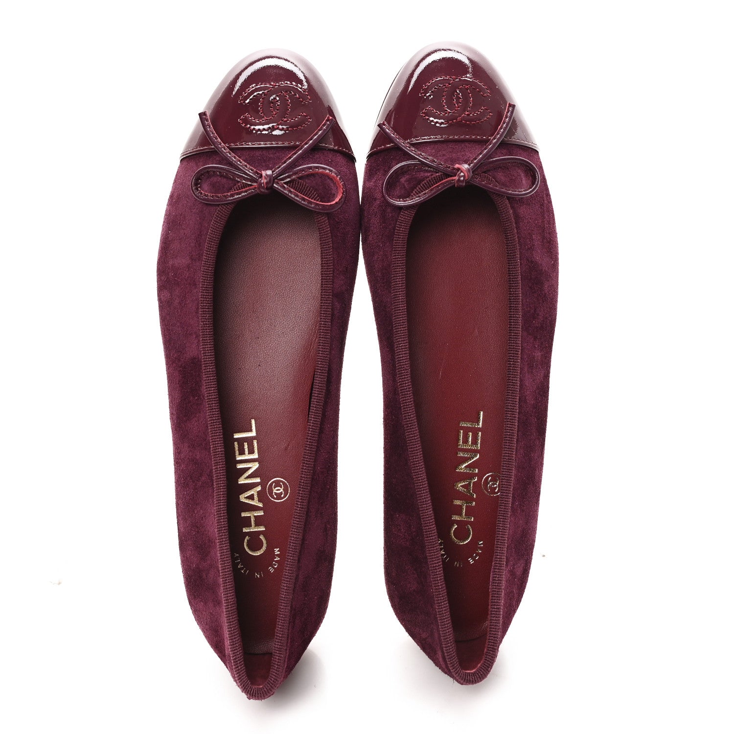 Chanel Suede Patent Cap Toe CC Ballerina Flats 37.5 Burgundy 2 of 10
