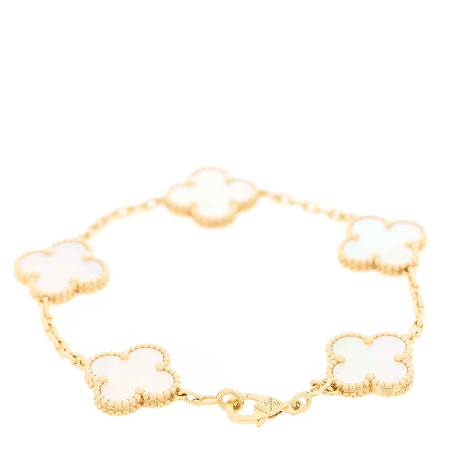 18K Yellow Gold Mother of Pearl 5 Motifs Vintage Alhambra Bracelet