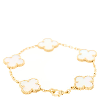 Van Cleef & Arpels 18K Yellow Gold Mother of Pearl 5 Motifs Vintage Alhambra Bracelet 2 of 4