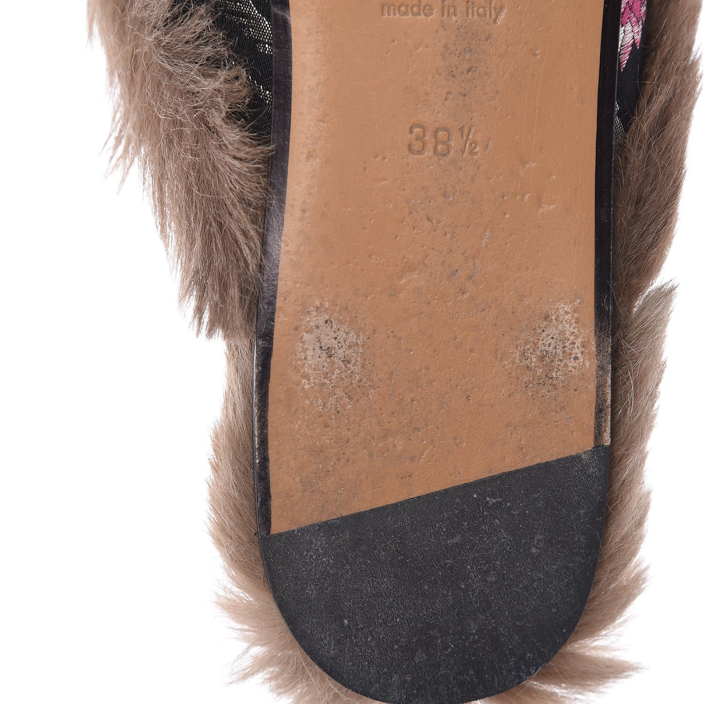 Jacquard Fur Floral Embroidered Womens Princetown Slippers 38.5 Black Multicolor