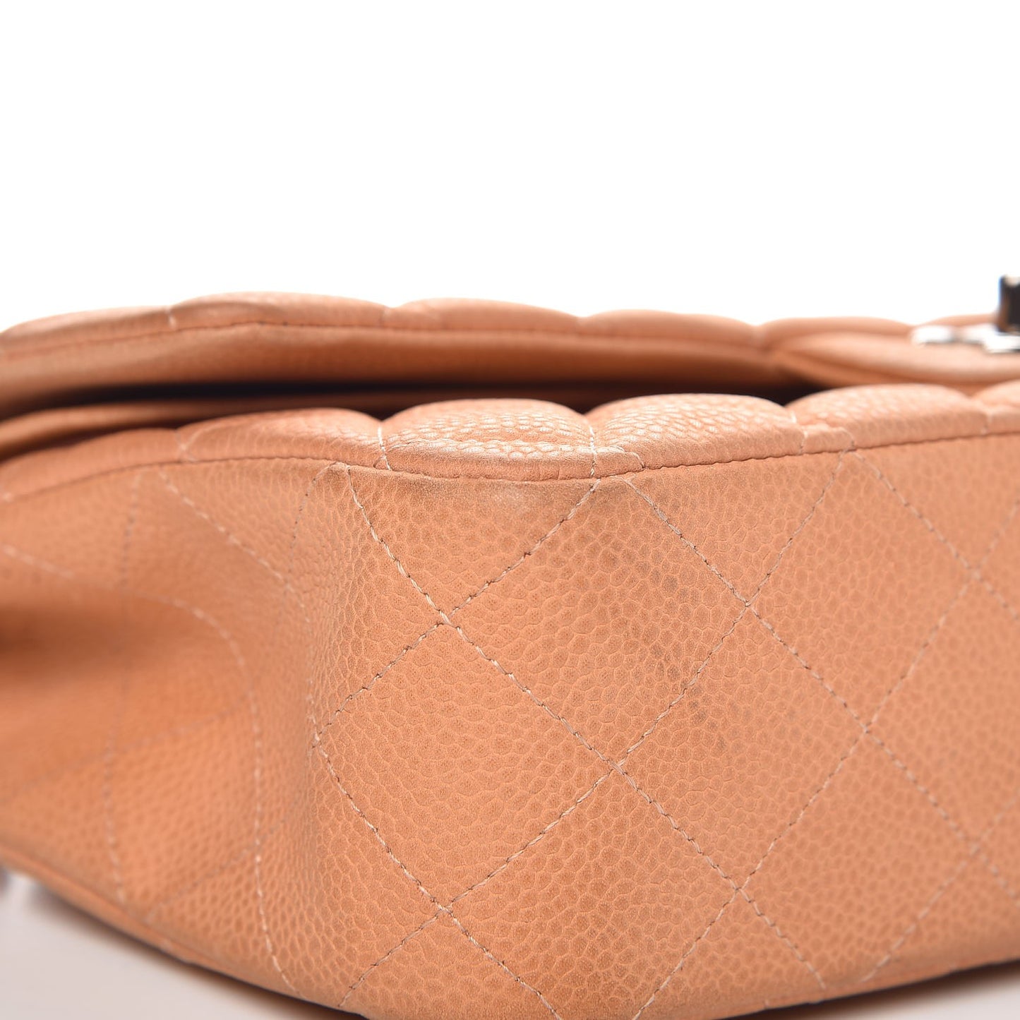 Iridescent Caviar Quilted Medium Double Flap Dark Beige