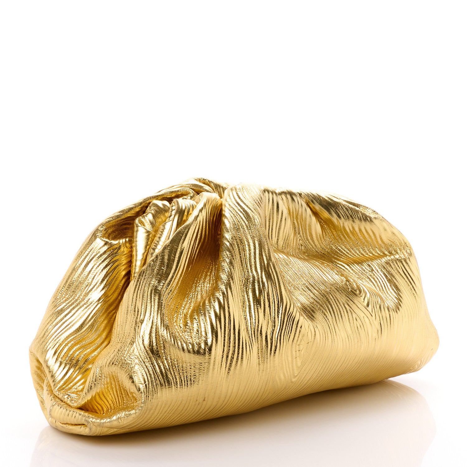 Bottega Veneta Metallic Bark Calfskin Embossed The Pouch Oversized Clutch Oro 3 of 11