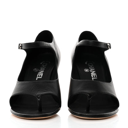 Chanel Lambskin Open Toe Mary Jane Pumps 37.5 Black 2 of 9