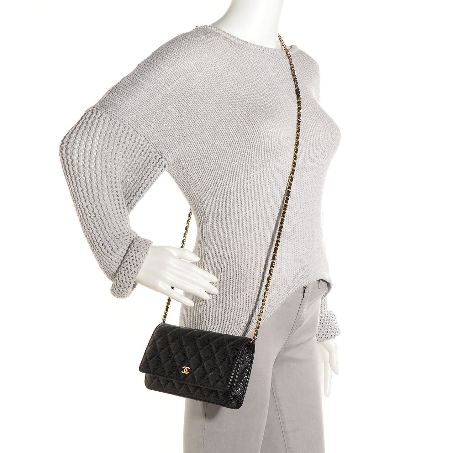 Caviar Quilted Wallet On Chain WOC Black