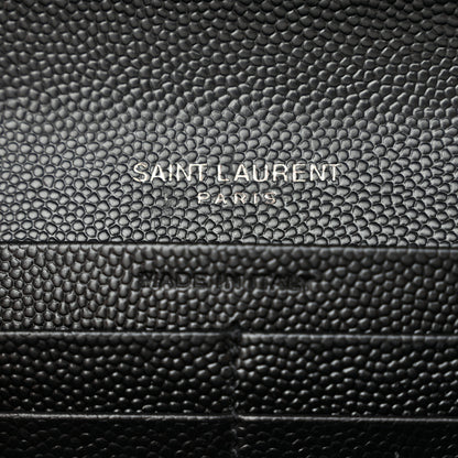 Saint Laurent Grain De Poudre Matelasse Chevron Monogram Flap Wallet Black 6 of 12