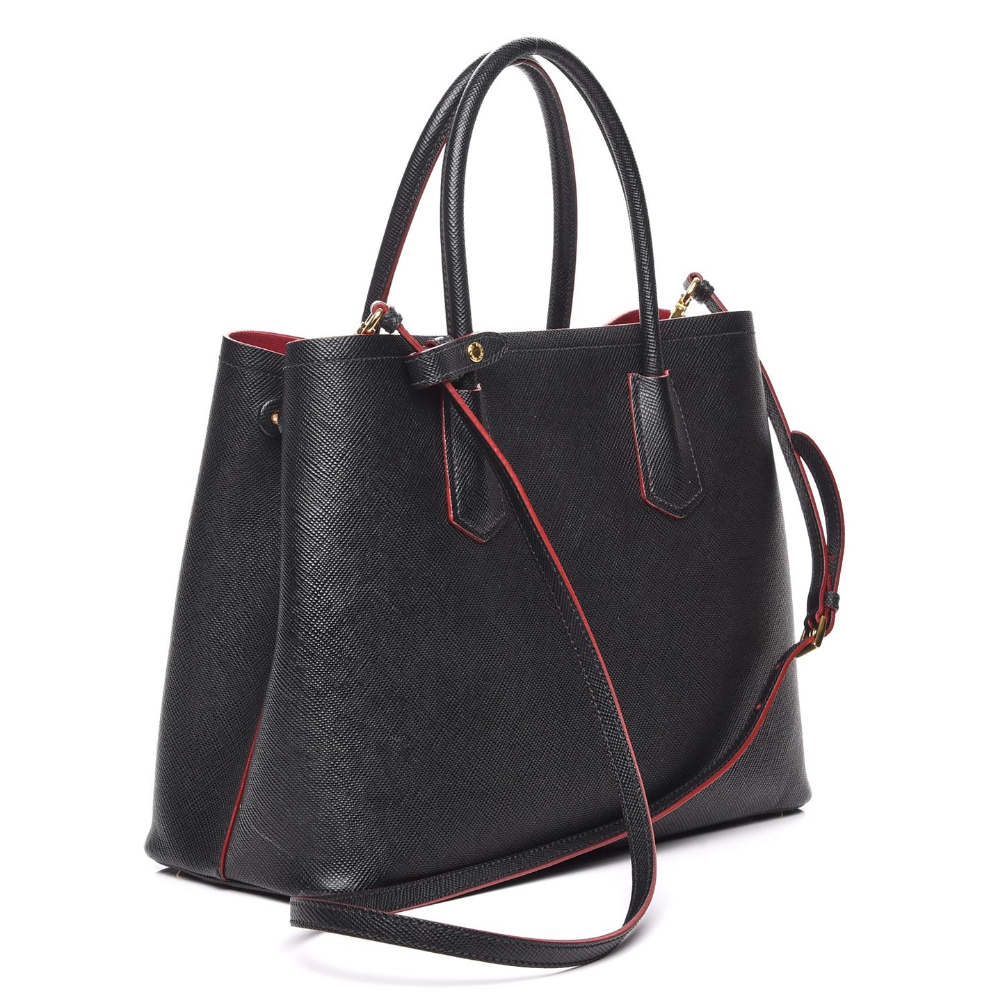 Saffiano Cuir Medium Double Bag Black Ciliegia
