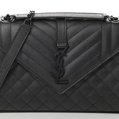 Saint Laurent Grain De Poudre Textured Mixed Matelasse Triquilt Medium Monogram Satchel Black 8 of 10