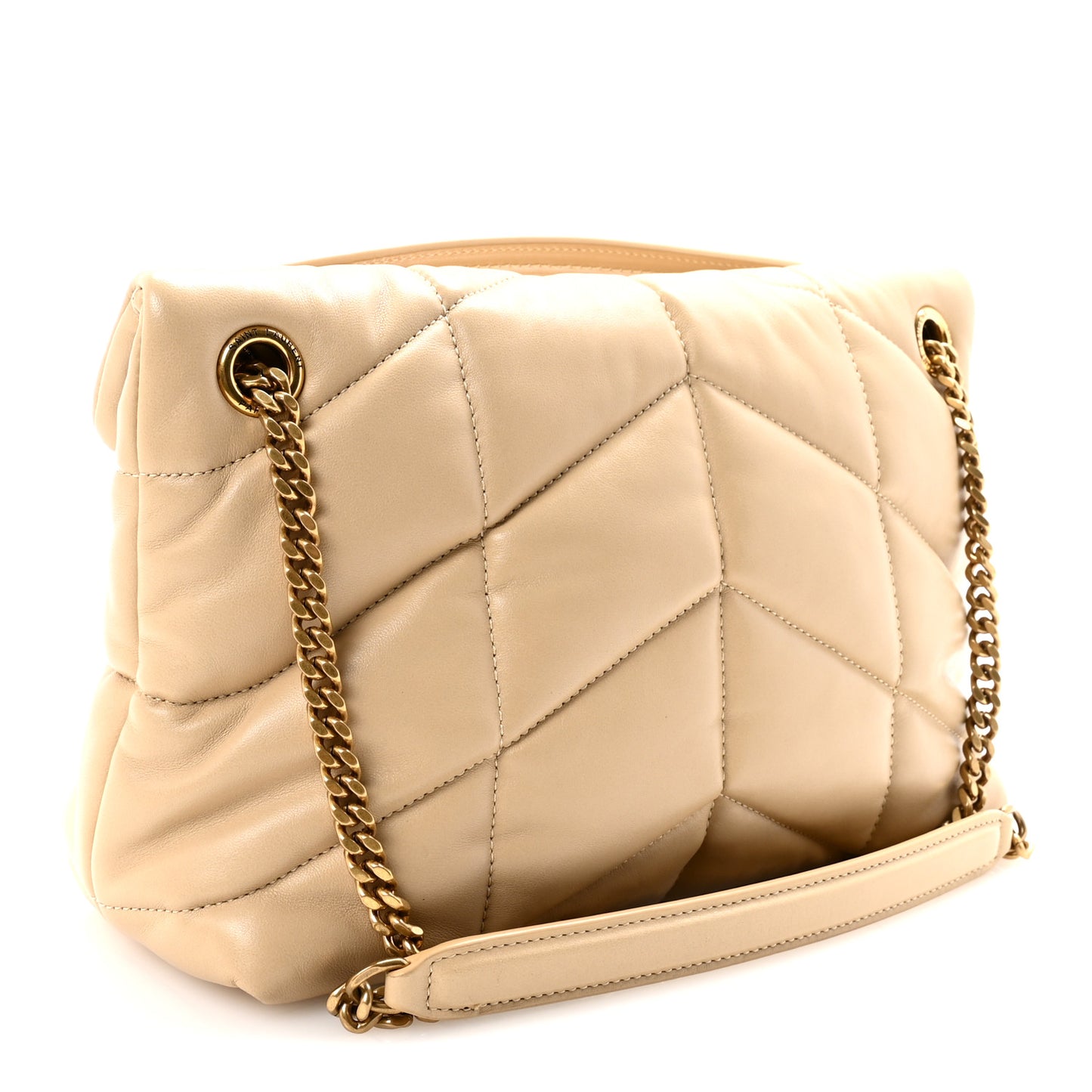 Lambskin Quilted Small Loulou Puffer Monogram Chain Satchel Avorio