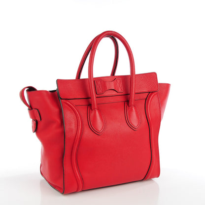 Celine Drummed Calfskin Mini Luggage Coquelicot 3 of 9