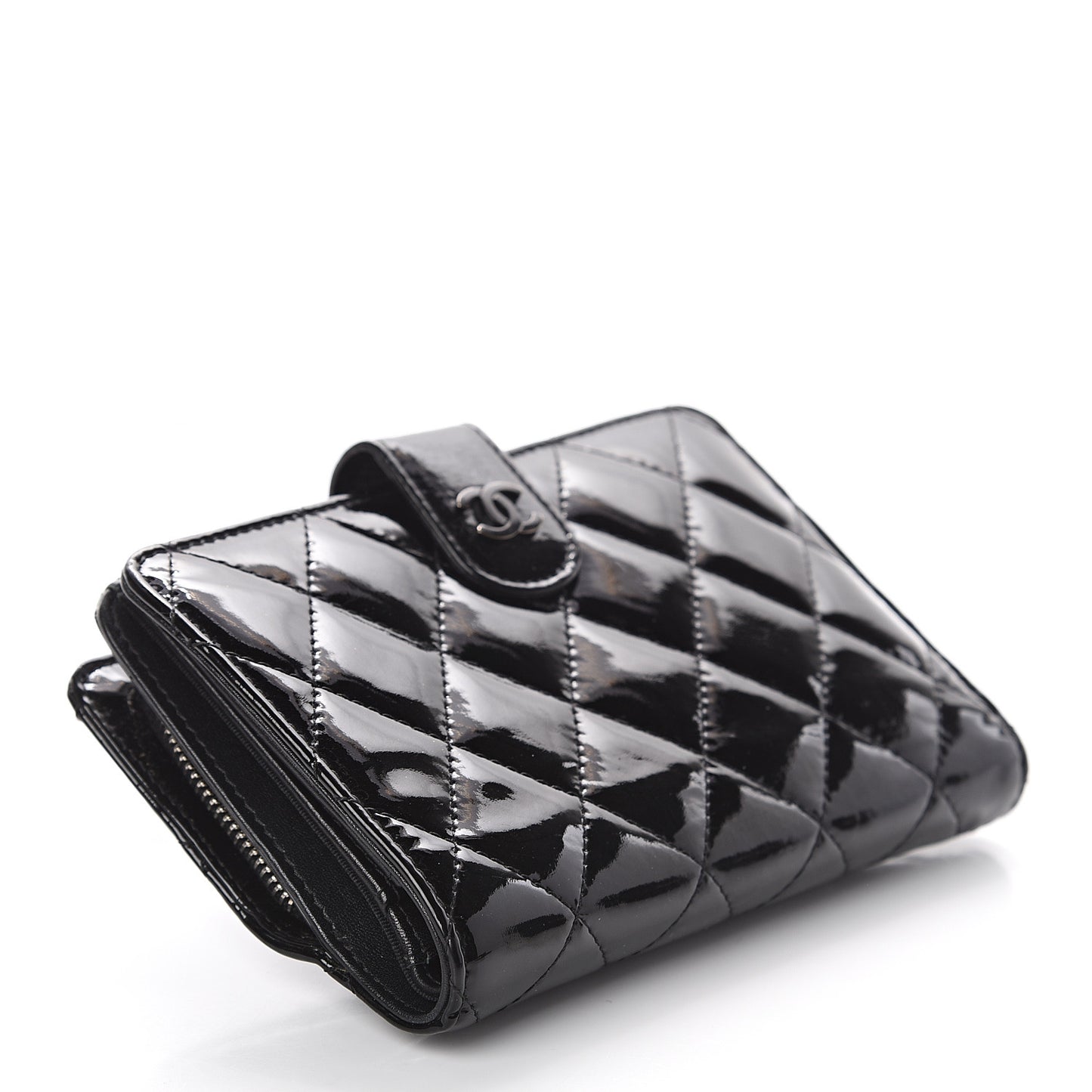 Patent Quilted Zip Pocket Wallet Black