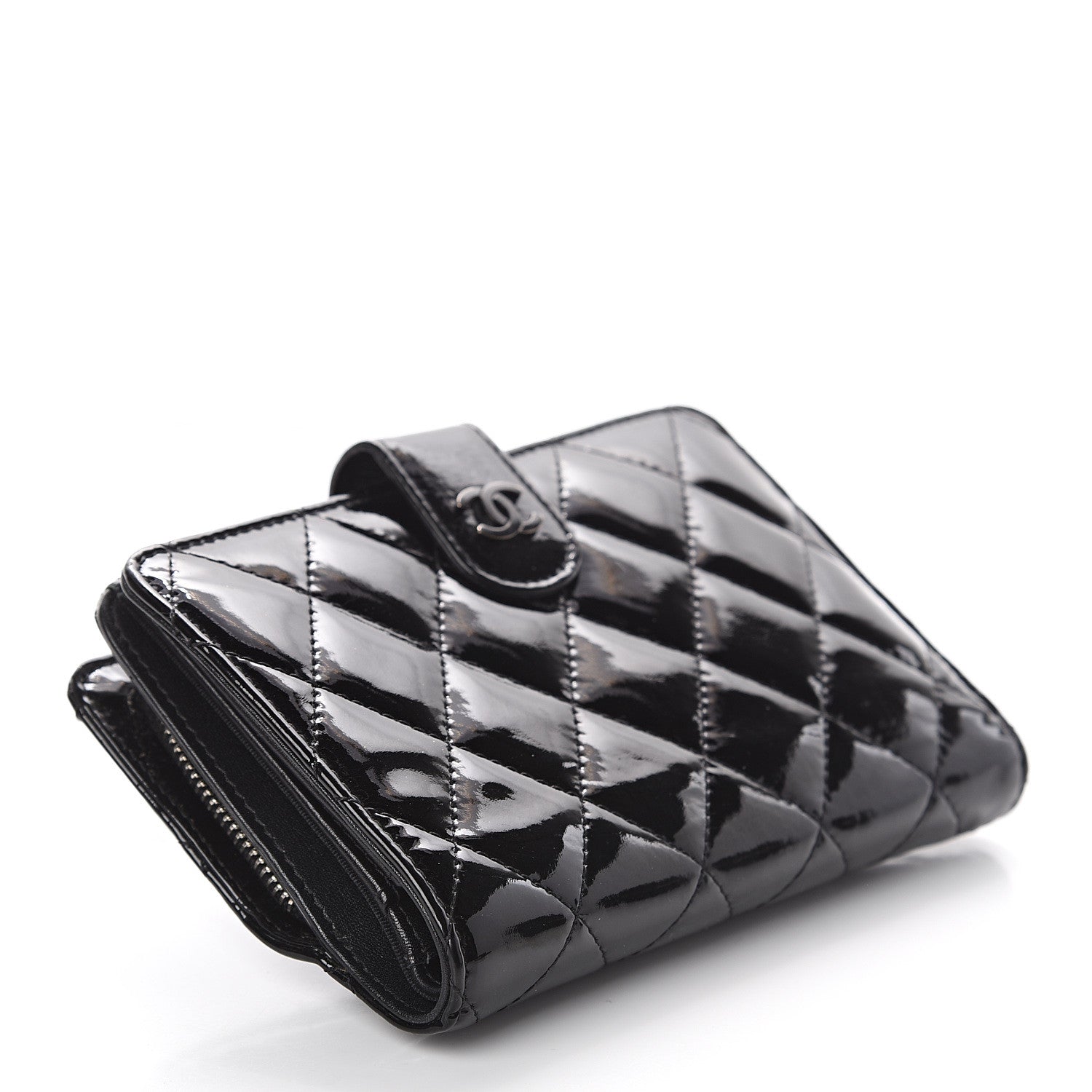 Chanel Patent Quilted Zip Pocket Wallet Black 3 of 7