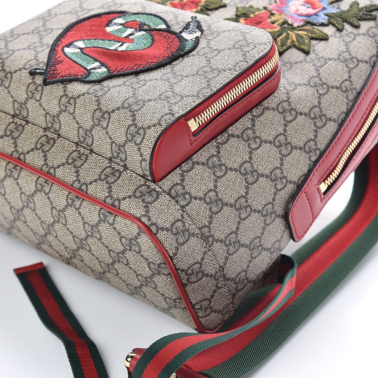 GG Supreme Monogram Web Kingsnake Heart Embroidered Small Day Backpack Red