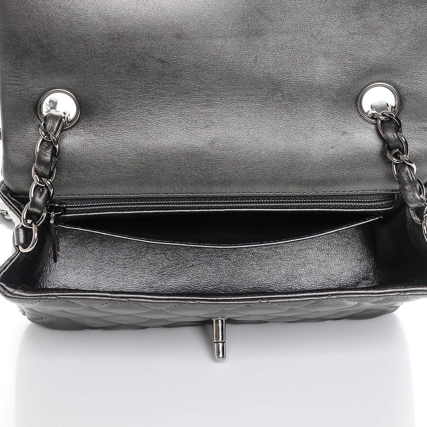 Chanel Metallic Calfskin Quilted Mini Rectangular Flap Charcoal Grey 6 of 8