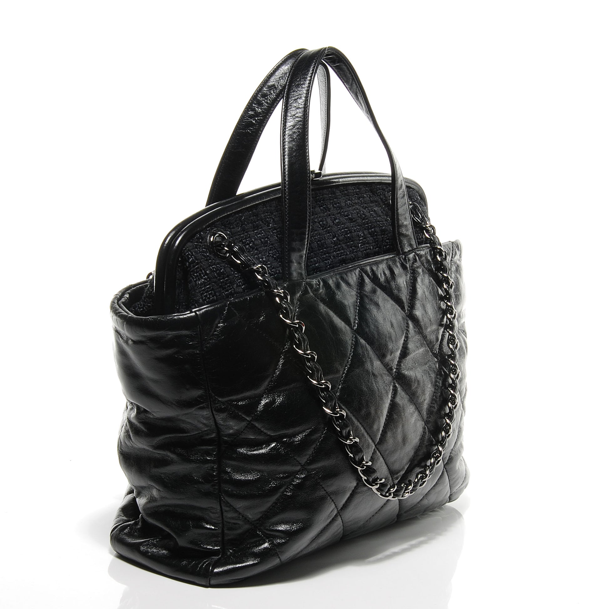 Chanel Glazed Calfskin Tweed Portobello Tote Black 3 of 7