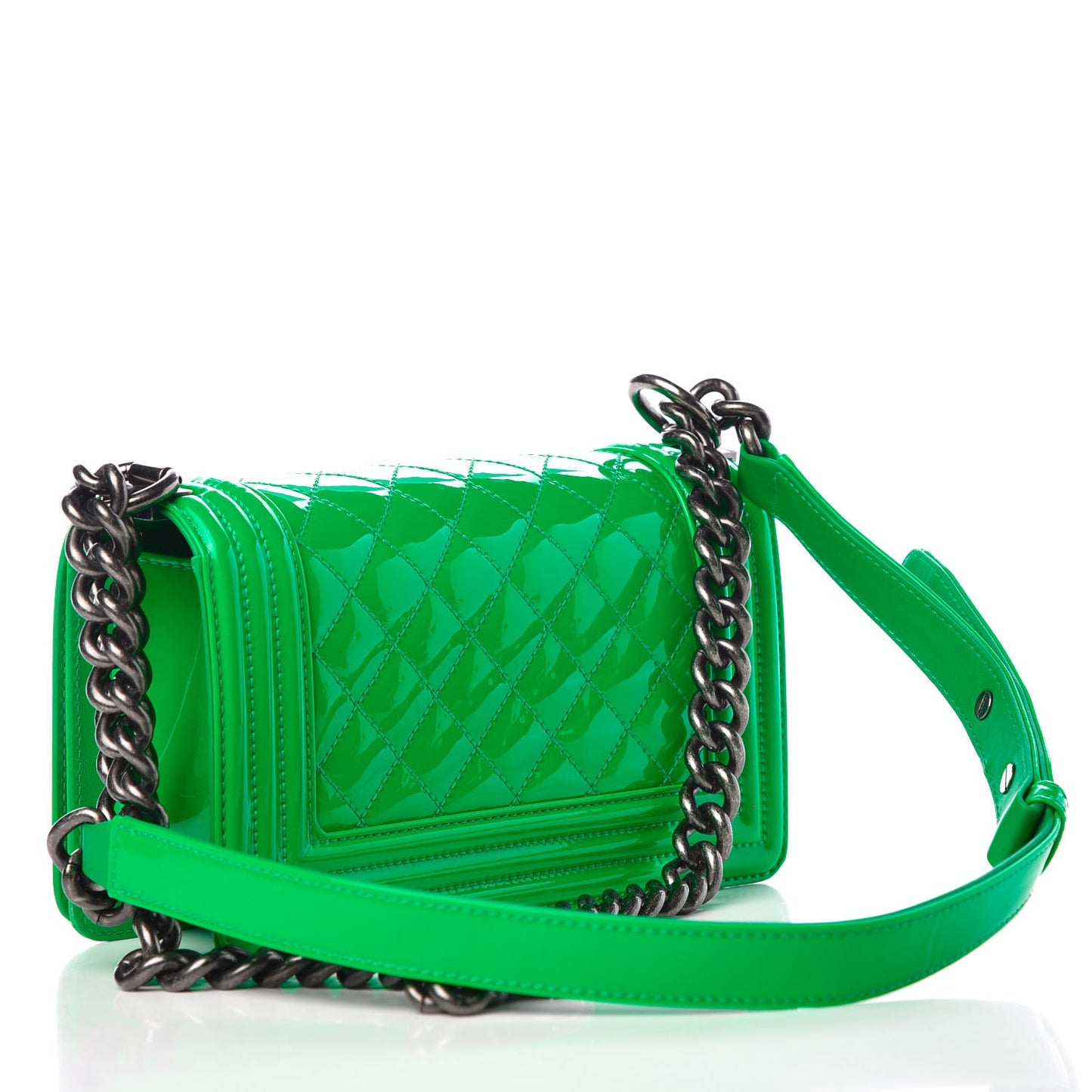 Patent Quilted Small Boy Flap Green