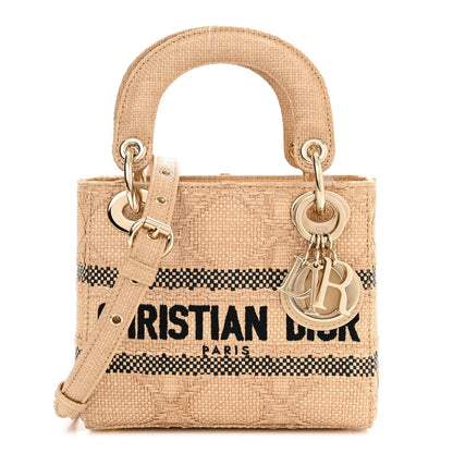 Christian Dior Raffia Woven Cannage Embroidered Mini Lady D-Lite Natural Black 1 of 10