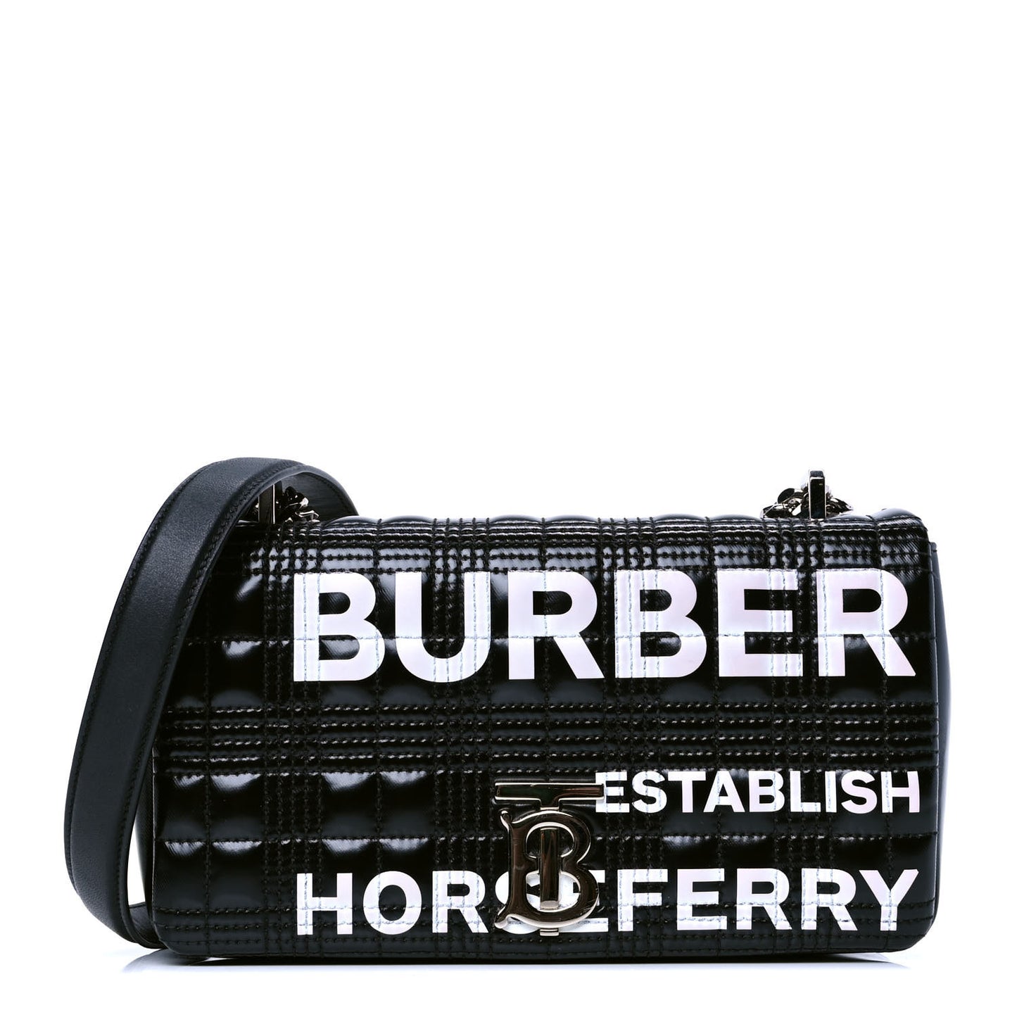 Patent Quilted Horseferry Print Small Lola Bag Black