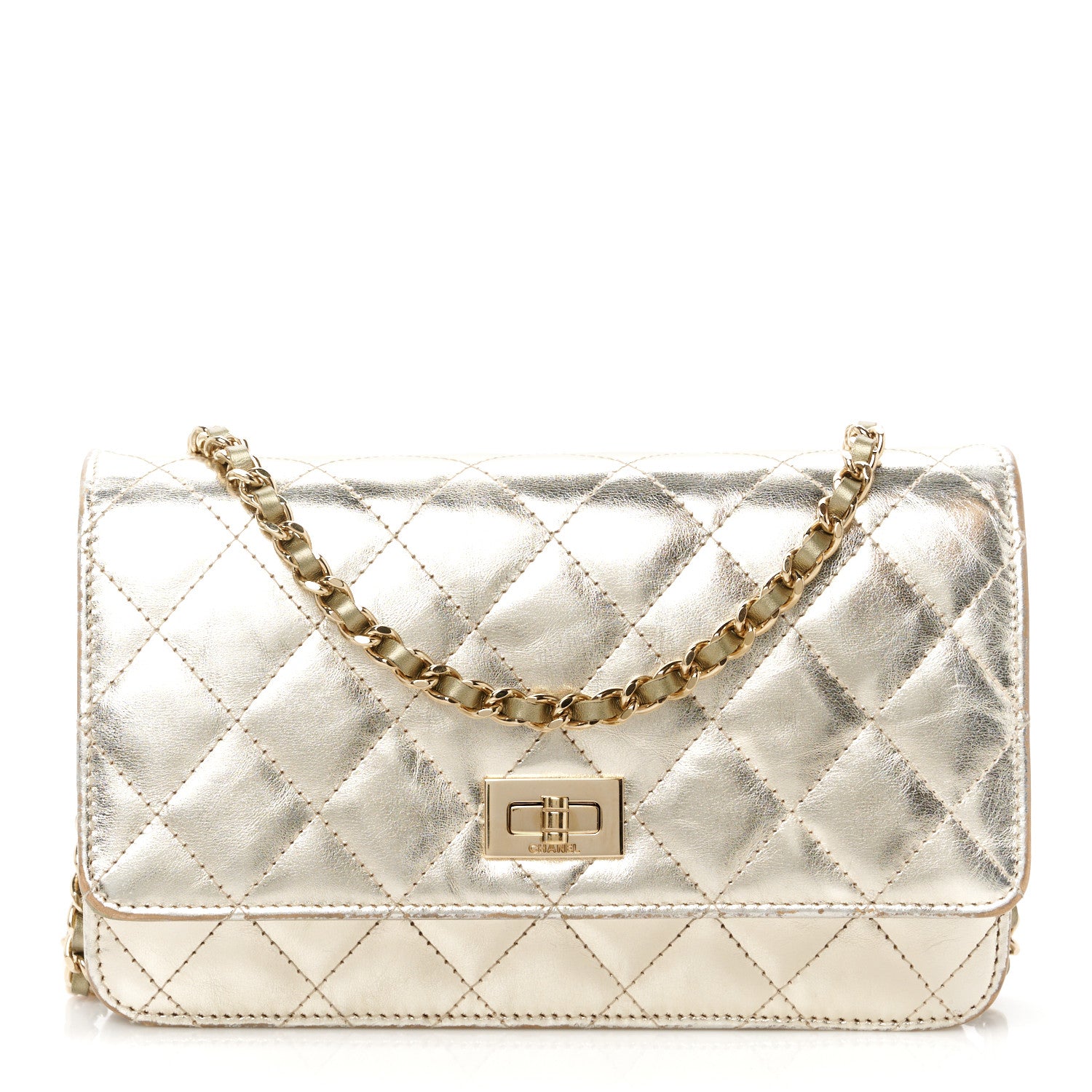 Chanel Metallic Aged Calfskin Quilted Reissue Wallet On Chain WOC Green 1 of 11