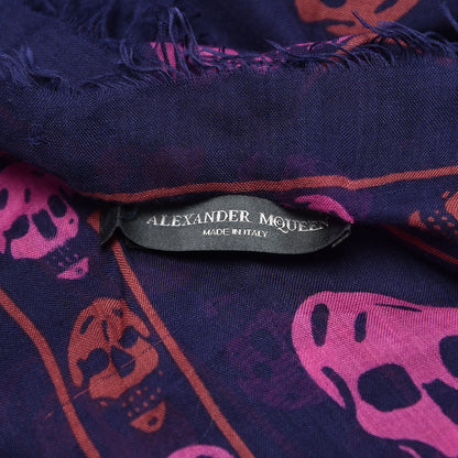 Alexander McQueen Modal Silk Bicolor Skull Scarf Blue Pink 3 of 4