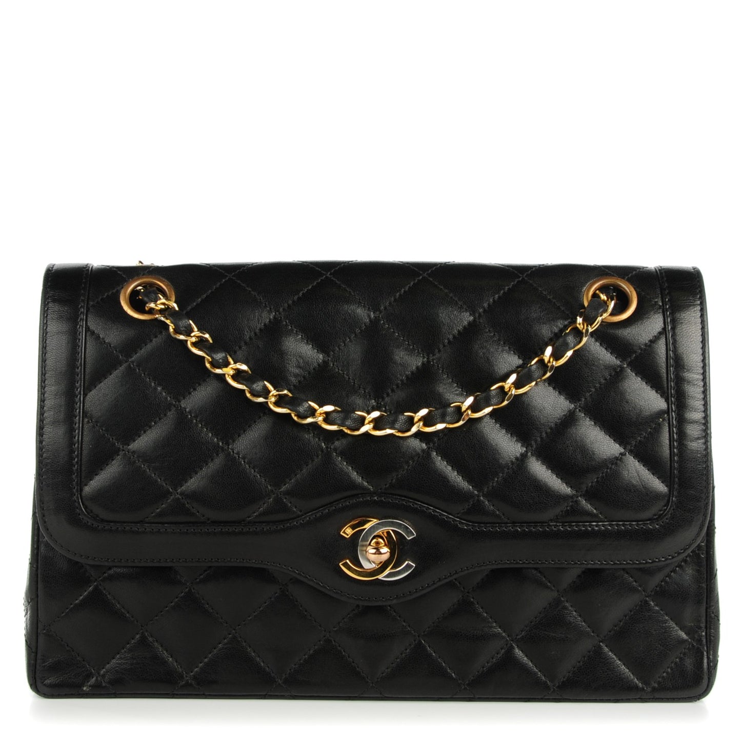 Lambskin Medium Double Flap Black