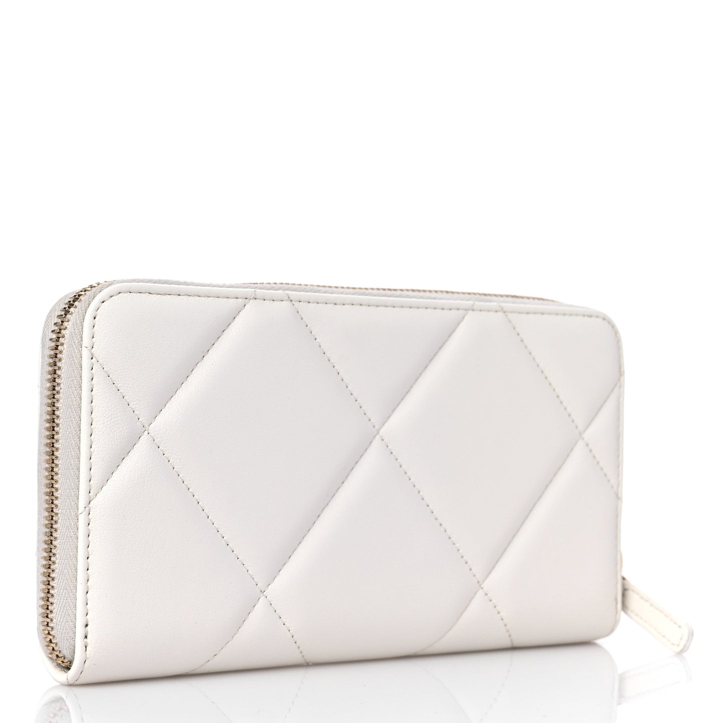Shiny Goatskin Quilted 19 Long Zipped Around Wallet White