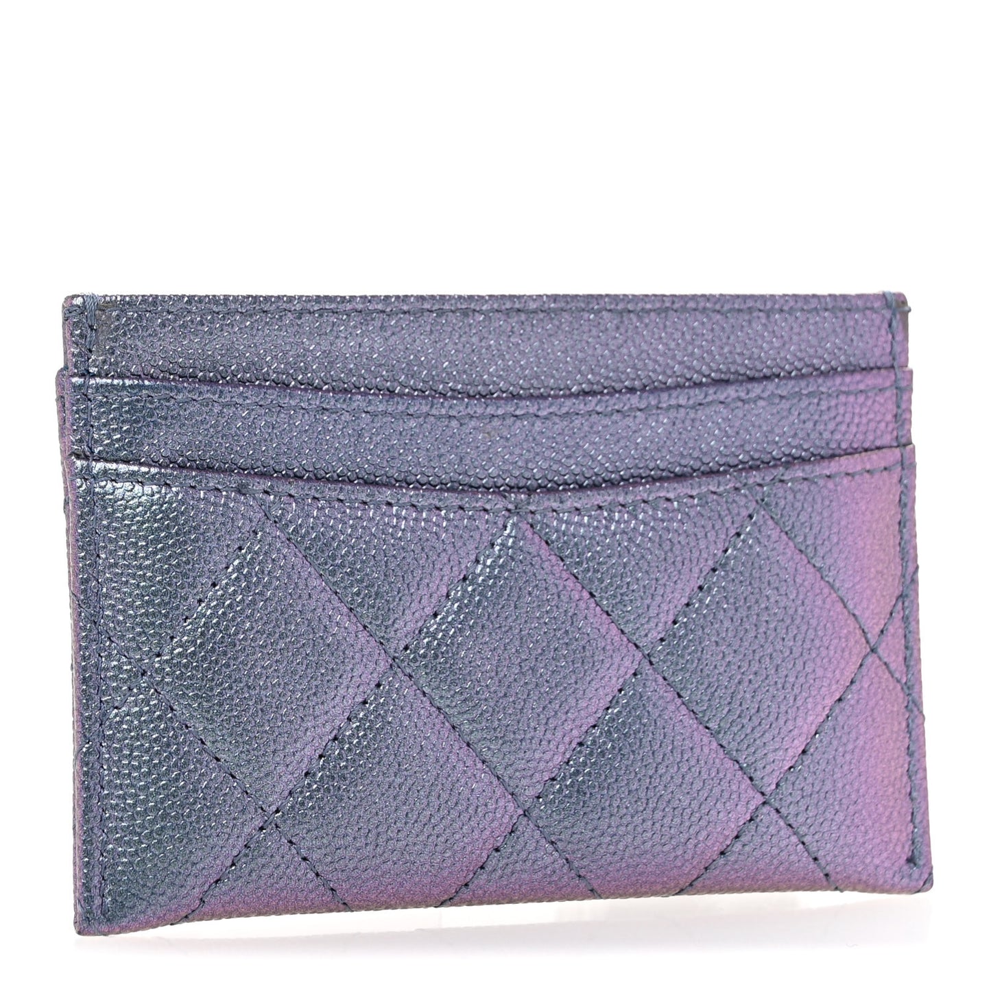 Iridescent Caviar Quilted Card Holder Dark Blue