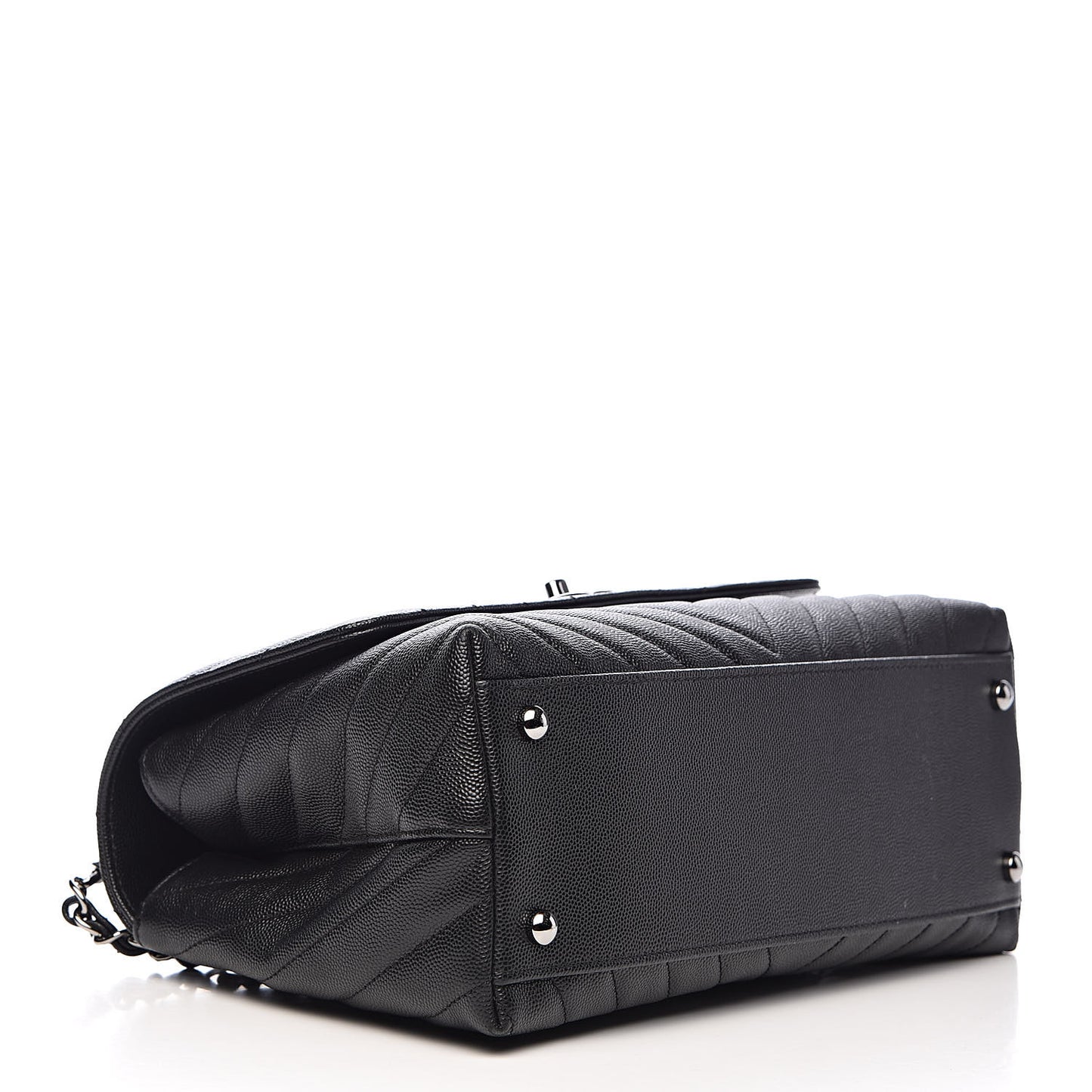 Caviar Chevron Quilted Small Coco Handle Flap Black