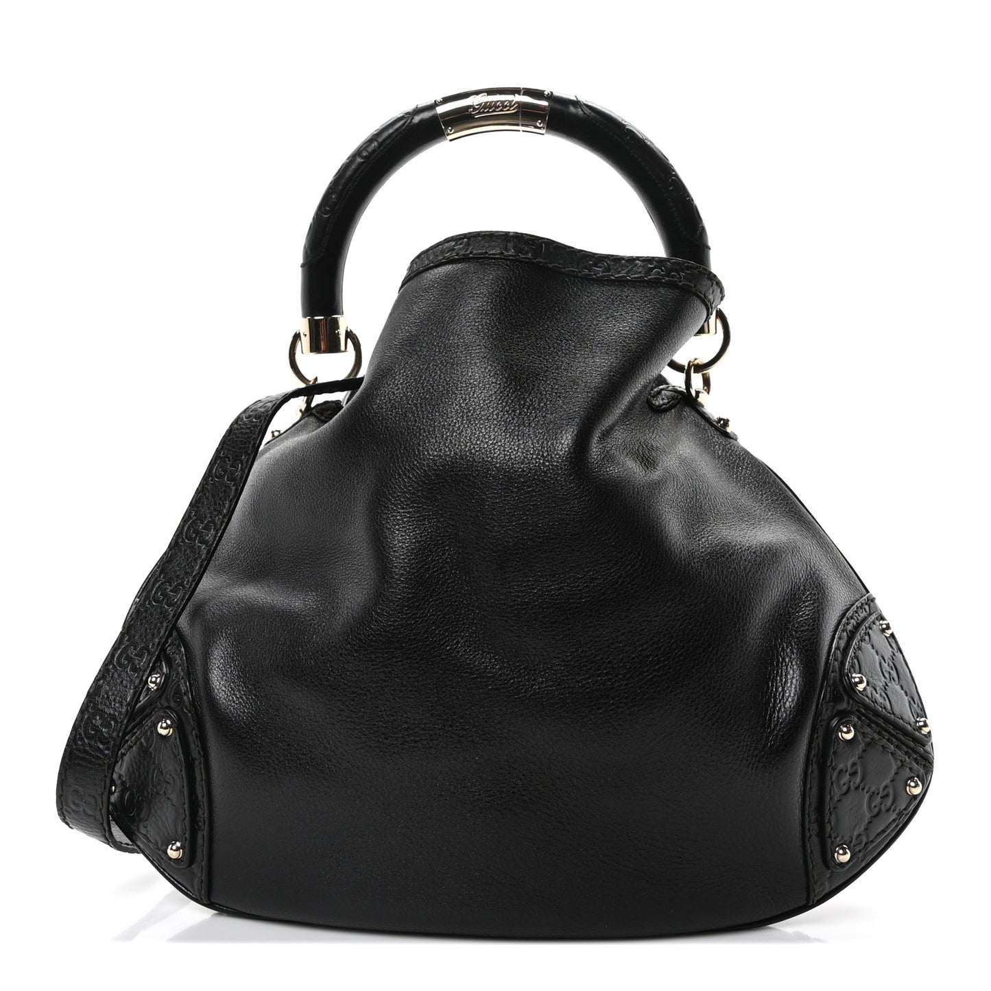 Calfskin Guccissima Medium Indy Top Handle Hobo Dark Brown