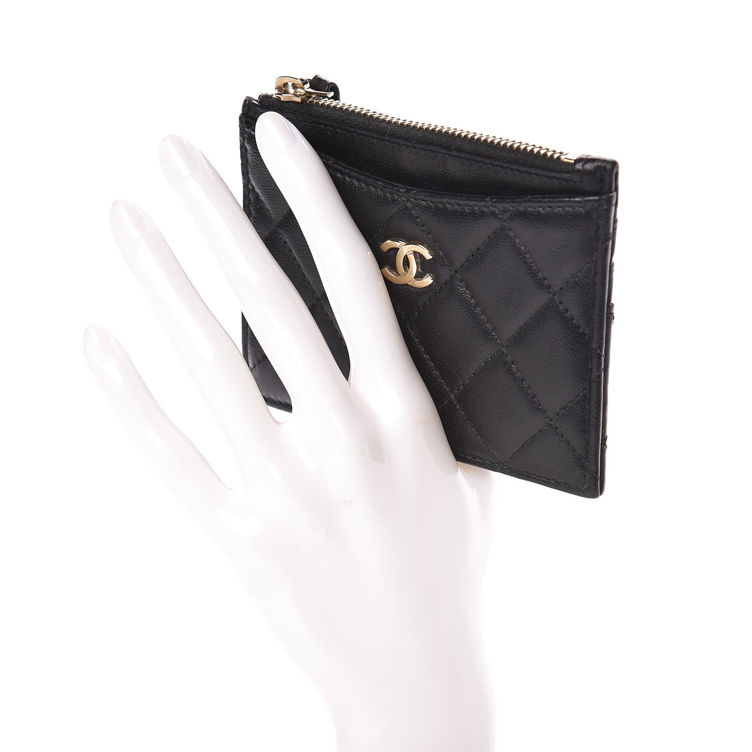 Chanel Lambskin Quilted Zip Card Holder Black 2 of 8
