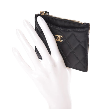 Chanel Lambskin Quilted Zip Card Holder Black 2 of 8